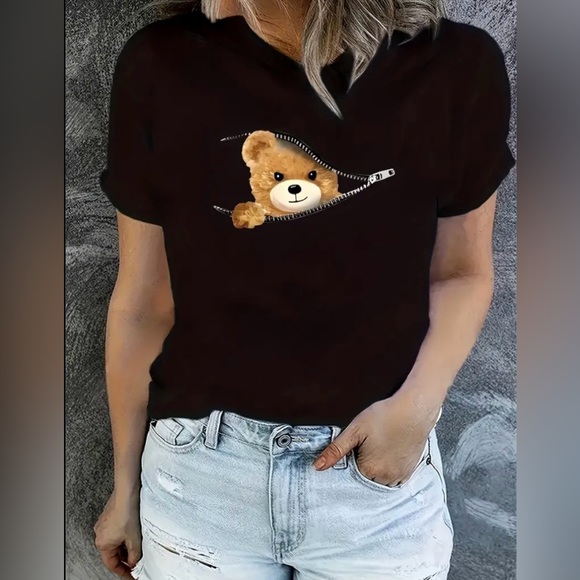 Tops - Black Peekaboo Bear T-Shirt